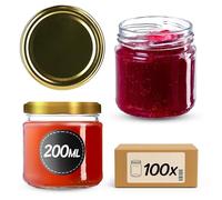 KADAX Juego de 100 de 200 ml con tapa de rosca Ø 66 mm, tarros de postre de paredes gruesas, herméticos, aptos para lavavajillas, ideales para mermeladas y conservas