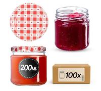 KADAX Juego de 100 tarros de cristal de 200 ml con tapa Twist-Off de 66 mm de diámetro, herméticos, aptos para lavavajillas, ideales para mermeladas y conservas