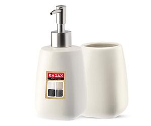 KADAX Juego de 2 piezas de baño de cerámica, accesorios de baño, dispensador de jabón, vaso de baño, jabonera y escobilla de inodoro (taza y dispensador blanco), pequeño (K8180)