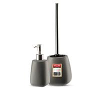 KADAX Juego de 2 Piezas de Cerámica para Baño - Dispensador de Jabón, Taza, Jabonera y Escobilla de Inodoro (Cepillo y Dispensador Antracita)