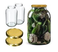 KADAX Juego de 2 Tarro de Cristal 4L con Tapa de Rosca Dorado fi100mm, Bote Hermético para Conservas, Fermentar, Encurtidos, Kombucha, Kimchi, Pepinillos, Frutas