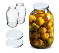 KADAX Juego de 2 tarros redondos de vidrio Weck conservas - 5 l - Con tapas de rosca - Para mermelada, conservas - Blanco