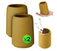 KADAX Juego de 2 vasos de baño de cerámica, vaso para cepillos de dientes, vaso para cepillo de dientes, vaso de baño, vaso de baño, portacepillos de dientes, vaso para cepillos de dientes (amarillo)