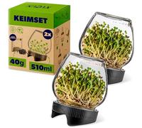 KADAX Juego de 2 vasos para brotes de 510 ml, con tapa de colador, diámetro de 82 mm, para brotes frescos, vasos de cultivo para rábanos, brócoli y berros, incluye semillas de rábano