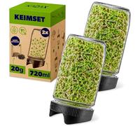 KADAX Juego de 2 vasos para brotes de 720 ml, con tapa de colador, diámetro de 82 mm, para brotes frescos, vasos de cultivo para rábanos, brócoli y berros, incluye semillas de rábano