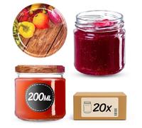 KADAX Juego de 20 de 200 ml con tapa de rosca Ø 66 mm, tarros de postre de paredes gruesas, herméticos, aptos para lavavajillas, ideales para mermeladas y conservas