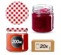 KADAX Juego de 20 de 200 ml con tapa de rosca Ø 66 mm, tarros de postre de paredes gruesas, herméticos, aptos para lavavajillas, ideales para mermeladas y conservas