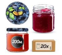 KADAX Juego de 20 de 200 ml con tapa de rosca Ø 66 mm, tarros de postre de paredes gruesas, herméticos, aptos para lavavajillas, ideales para mermeladas y conservas