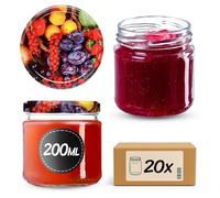 KADAX Juego de 20 de 200 ml con tapa de rosca Ø 66 mm, tarros de postre de paredes gruesas, herméticos, aptos para lavavajillas, ideales para mermeladas y conservas
