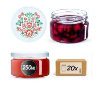 KADAX Juego de 20 tarros de 250ml TO82 Folklore, tarros de mermelada, tarros de almacenamiento de alimentos, jarra Mason con tapa de rosca, hermética y apta para lavavajillas, tarros de miel y postre