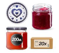 KADAX Juego de 20 tarros de conservación 200ml TO66, tarros de mermelada, tarros de almacenamiento, jarra Mason con tapa de rosca, hermética y apta para lavavajillas, tarros para miel y postres