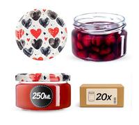 KADAX Juego de 20 tarros de mermelada de 250 ml con tapa de rosca de 82 mm de diámetro en corazones, herméticos, aptos para lavavajillas, ideal para mermelada, chutneys, verduras en escabeche, carne