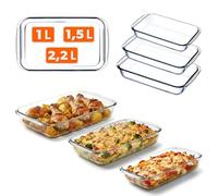 KADAX Juego de 3 moldes de cristal resistente al calor, 1 L, 1,5 L, 2,2 L, aptos para horno, para hornear, cocinar y servir, apto para lavavajillas y microondas