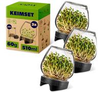 KADAX Juego de 3 vasos para brotes de brotes de 510 ml, con tapa de filtro de 82 mm de diámetro, juego de cultivo para brotes de brócoli, juego de brotes, incluye semillas de rábano