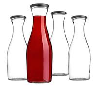 KADAX Juego de 4 botellas de cristal de 1 litro con tapón de rosca, para rellenar con zumos, leche, smoothies y jarabes, almacenamiento de alimentos