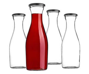 KADAX Juego de 4 botellas de cristal de 1 litro con tapón de rosca, para rellenar con zumos, leche, smoothies y jarabes, almacenamiento de alimentos