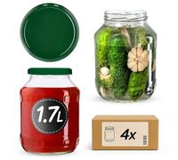 KADAX Juego de 4 tarros de 1,7 L con tapas de rosca en color verde - tarros grandes para almacenar, colocar y fermentar