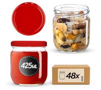 KADAX Juego de 48 tarros para conservas (425 ml, TO82), color rojo, tarros Mason Jar con tapa de rosca, tarros herméticos Twist-off, Meal Prep, Overnight Oats, masa madre