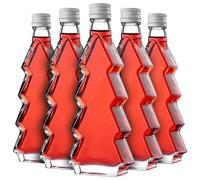 KADAX Juego de 5 botellas de cristal en forma de árbol de Navidad, 200 ml, con tapón de rosca blanco - Botellas vacías para rellenar con licor y aguardiente, ideal para Navidad y como regalo