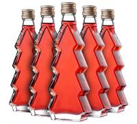 KADAX Juego de 5 botellas de cristal en forma de árbol de Navidad, 200 ml, con tapón de rosca dorado - Botellas vacías para rellenar con licor y aguardiente, ideal para Navidad y como regalo