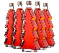KADAX Juego de 5 botellas de cristal en forma de árbol de Navidad, 500 ml, con tapón de rosca dorado - Botellas vacías para rellenar con licor y aguardiente, ideal para Navidad y como regalo