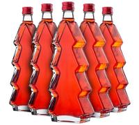 KADAX Juego de 5 botellas de cristal en forma de árbol de Navidad, 500 ml, con tapón de rosca rojo - Botellas vacías para rellenar con licor y aguardiente, ideal para Navidad y como regalo