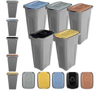 KADAX Juego de 5 cubos de basura de 30 l para separación de basura, cubo de basura de plástico con tapa abatible (Juego completo)