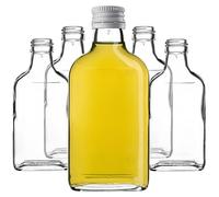 KADAX Juego de 5 petacas de 200 ml, pequeñas botellas de cristal con tapón de rosca, botellas vacías para rellenar, mini botellas de licor, botellas de licor (blanco)