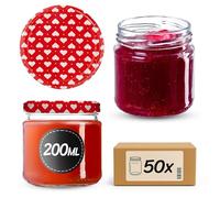 KADAX Juego de 50 de 200 ml sin tapa de rosca Ø 66 mm tarros de postre de paredes gruesas, herméticos, aptos para lavavajillas, ideales para mermeladas y conservas