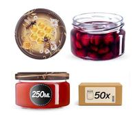 KADAX Juego de 50 tarros para mermelada de 250 ml con tapa de rosca de Ø 82 mm en miel de lavanda - herméticos, lavables en lavavajillas, ideal para mermelada, chutneys, verduras encurtidas, carne