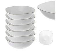 KADAX Juego de 6 cuencos de cristal blanco con borde dorado para ensalada, tazón de cereales apto para microondas, bandeja para servir ensaladas, sopas, aperitivos, frutas (blanco/dorado)