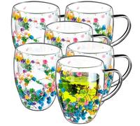KADAX Juego de 6 vasos térmicos de doble pared de 350 ml, para té y café, vasos de té de vidrio de borosilicato, taza de café con flores secas, taza de té (multicolor)