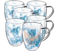 KADAX Juego de 6 vasos térmicos de doble pared de 350 ml, para té y café, vasos de té de vidrio de borosilicato, taza de café con flores secas, taza de té (azul)