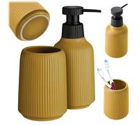 KADAX Juego de accesorios y baño, accesorios de baño modernos de cerámica (amarillo: soporte para cepillo de dientes, dispensador de jabón)