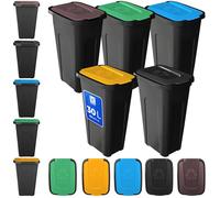 KADAX Juego de cubos de basura de 5 x 30 l, juego de cubos de basura para sistema de reciclaje, cubo de basura de plástico con tapa abatible (5, todos los colores del