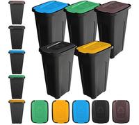 KADAX Juego de cubos de basura para separación de residuos, 5 x 30 l, juego de cubos de basura para sistema de separación de basura, cubo de basura de plástico con tapa abatible (5, todos los colores