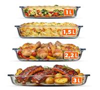 KADAX Juego de formas para horno de vidrio resistente al calor, 4 piezas (1 l, 1,5 l, 2,2 l, 3 l), formas de vidrio aptas para horno para hornear, cocinar y servir, aptas para lavavajillas y