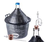 KADAX Juego de globos de cristal de 25 l, globo de fermentación con cesta de plástico y accesorios de fermentación, tapón de goma, tubo de fermentación, apertura estrecha, globo de vino, botella