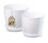 KADAX Macetero con plato, maceta de plástico, maceta redonda para interiores, maceta para flores y plantas de interior, maceta para hierbas (juego de 2 - 18 + 20 cm, blanco)