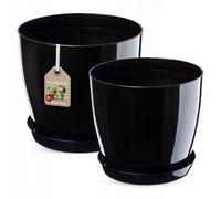 Juego de macetas KADAX con posavasos, de plástico, 18 cm + 20 cm, negro