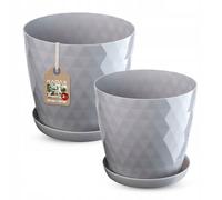 KADAX Juego de macetas con platillo, de plástico, 25 cm + 30 cm, gris