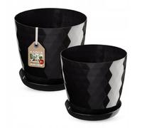 Juego de macetas KADAX con posavasos, de plástico, 25 cm + 30 cm, negro
