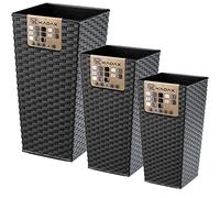 KADAX Juego de macetas, maceteros de plástico, Juego de macetas, macetas Resistentes a la Intemperie, para Interiores y Exteriores, maceteros Resistentes a la (ratán de Grafito, Juego de 3 Unidades)