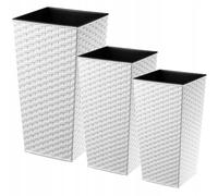 KADAX Juego de maceteros de ratán, macetero de plástico, 25+30+35 cm, blanco