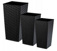 KADAX Juego de maceteros de ratán, macetero de plástico, 25+30+35 cm, negro