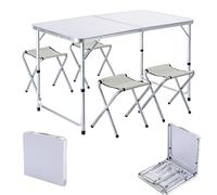 KADAX Juego de Muebles de Camping: Mesa Plegable Con 4 Sillones Ajustables en Altura, Multifunción (Plata y Blanco)