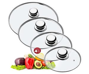 KADAX Juego de tapas universales de cristal con asa, tapas resistentes al calor, juego de tapas de sartenes en diferentes tamaños, tapa de cristal para (20 + 24 + 26 + 28 cm, mango de metal)
