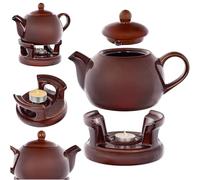 KADAX Juego de tetera de 1 litro con calientaplatos, cafetera de porcelana con tapa, asa y calentador de té, tetera con calentador de velas para té, juego de té (marrón)