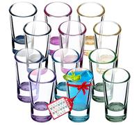 KADAX Juego de vasos de chupito, 28 ml, 12 unidades, vasos de chupito para alcohol, fuego, vodka, sambuca, estampador multicolor para fiestas (vasos cortos, pinches)