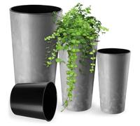KADAX - Lote de 3 macetas de flores con madera de chips, elegante planta con inserción extraíble, color gris concreto, 57,7 cm de alto x 30 cm, interior